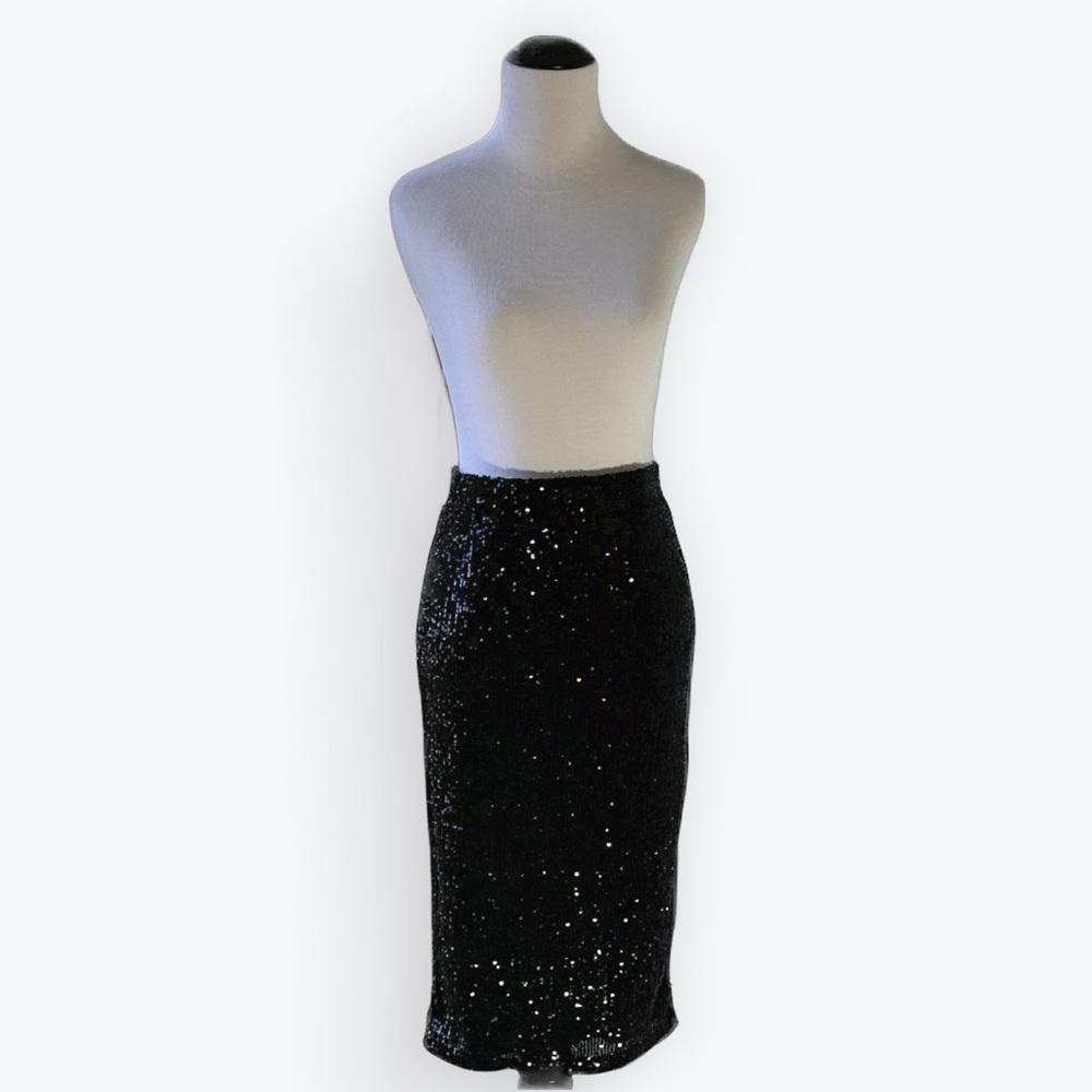 Black Sequin Rachel Zoe Long Pencil Skirt or Mini Strapless Cocktail Dress ~ S